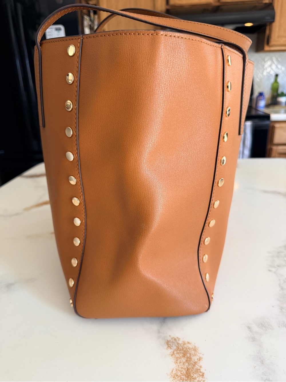 Michael Kors Rivington Gold Studded Cognac Leather Tote - Picture 3 of 14